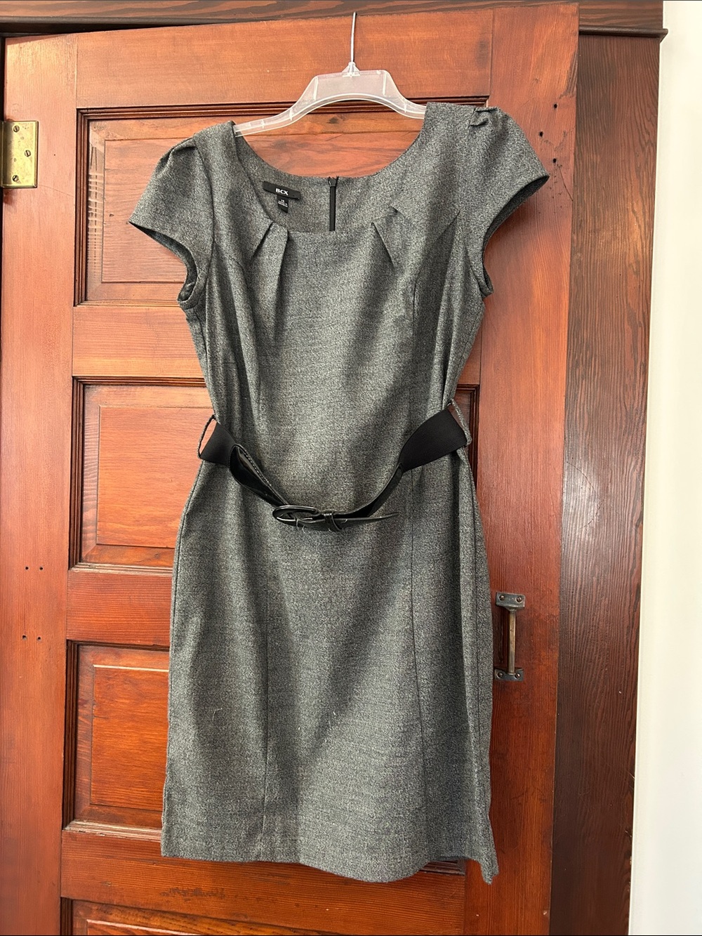 BCX Junior 13 Heather Gray Cap-Sleeve Midi Dress with Black Waist Belt